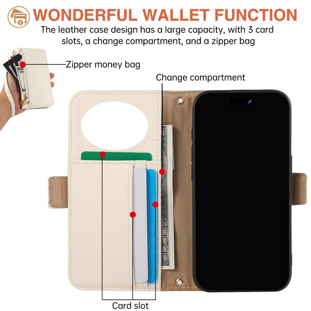 Luxury Crossbody Zipper Wallet iPhone Case – Leather Card Holder, Hands-Free Strap, Shockproof Protection, and Stylish Design for Ultimate Convenience