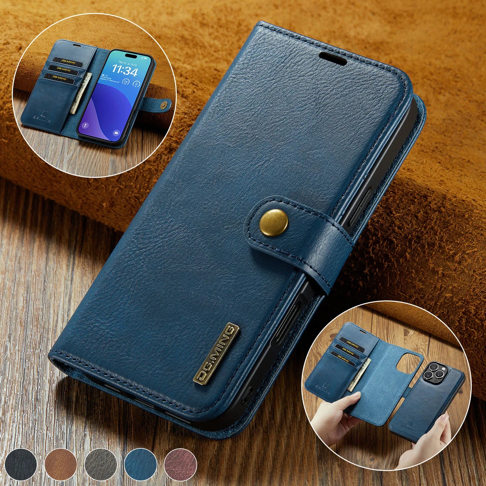 Premium Detachable Magnetic Leather Wallet iPhone Case – Card Holder, and Stylish Flip Cover for Secure and Convenient Use