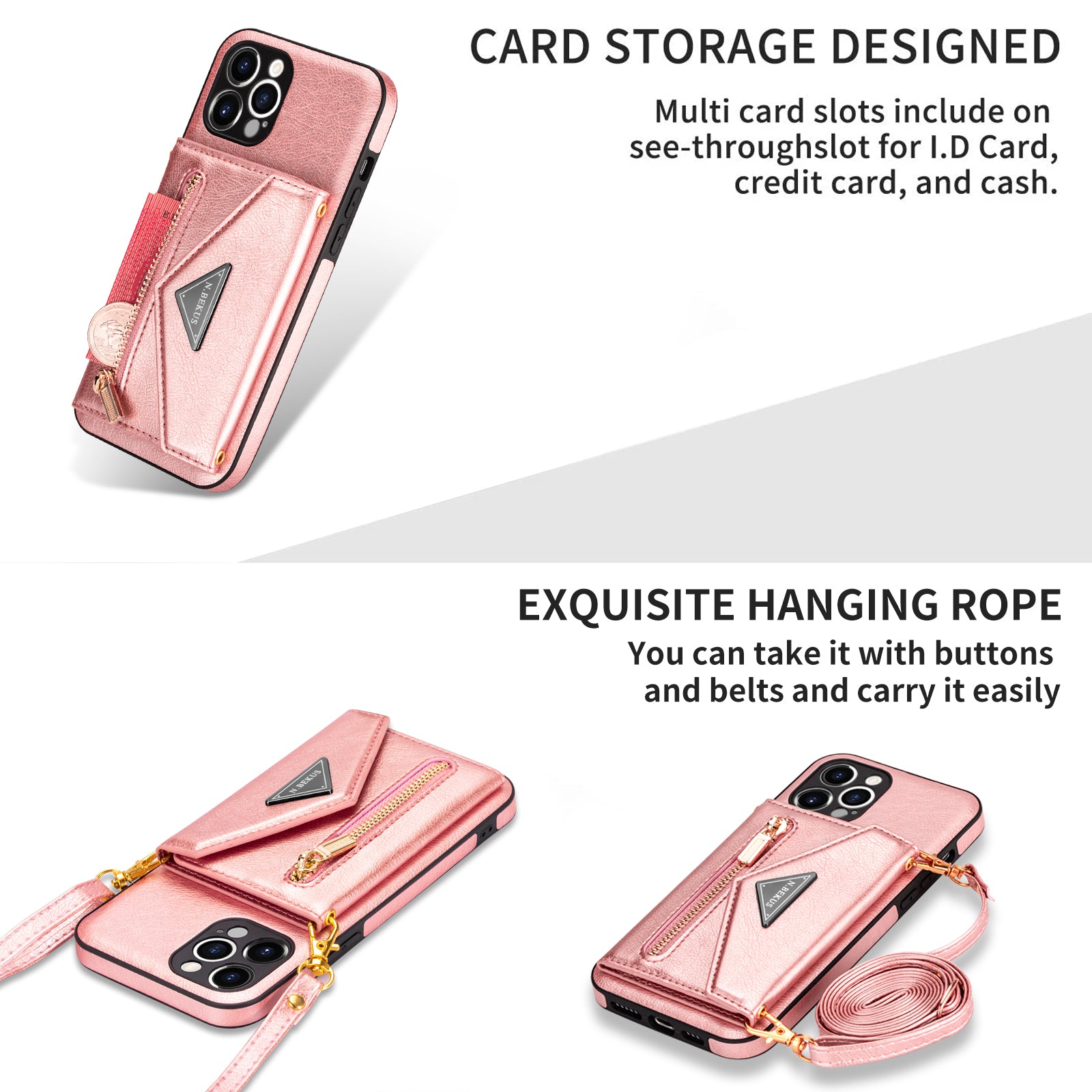 Zipper Wallet Crossbody Leather iPhone Case – Card Holder, Lanyard Strap, Secure Storage Stylish Protection for iPhone Models