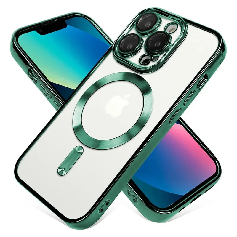 Clear Plating Magnetic iPhone Case - MagSafe Compatible, Lens Protection, Wireless Charging Ready Case for iPhone