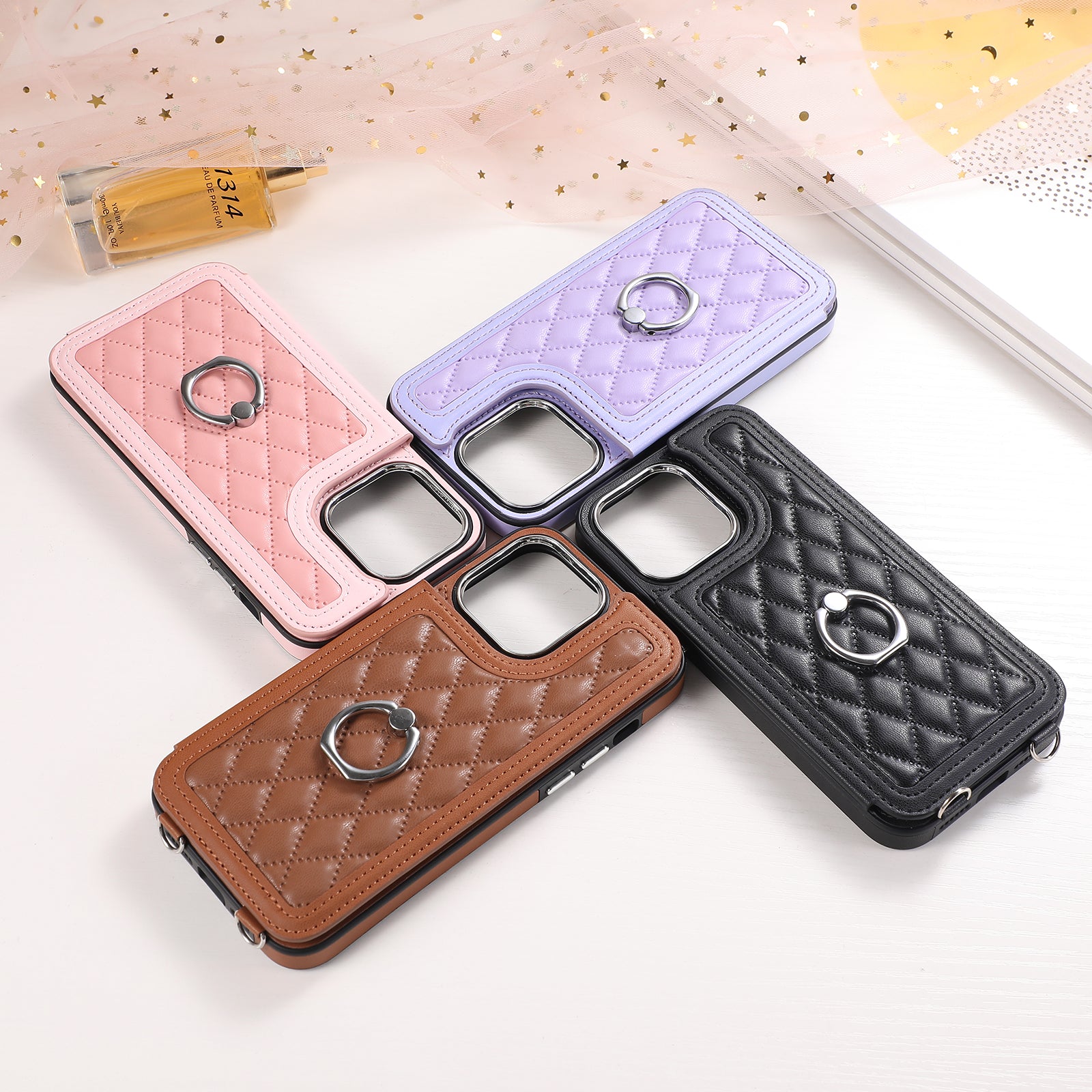 Luxury Crossbody RFID Leather Wallet iPhone Case – Card Slot, Ring Holder, Double Buckle, Lanyard Bag Cover, Magnetic Closure