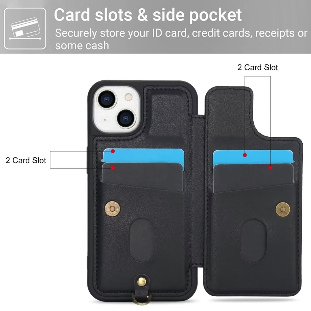 Luxury Crossbody Wallet Leather iPhone Case – 3D Flower Design, Card Slot, Wrist Strap, Magnetic Closure, Protective Cover