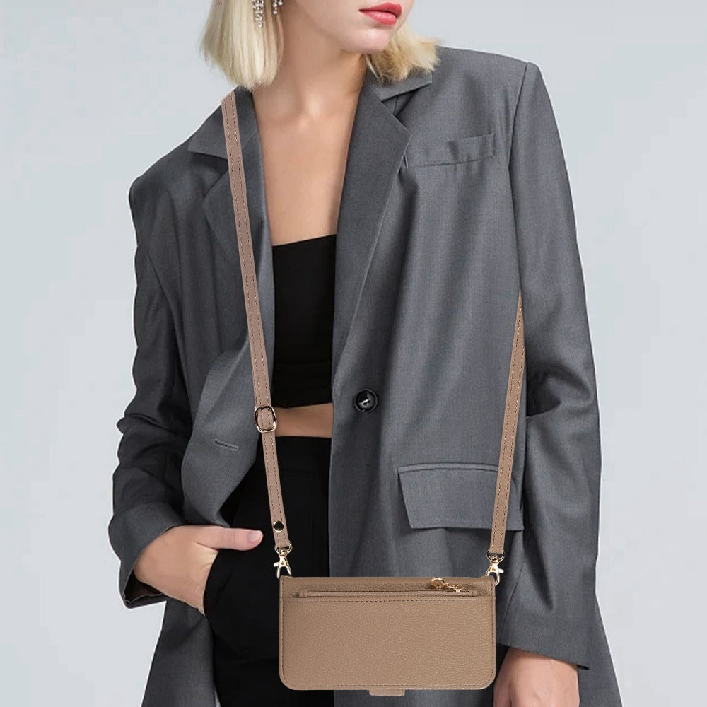 Luxury Crossbody Zipper Wallet iPhone Case – Leather Card Holder, Hands-Free Strap, Shockproof Protection, and Stylish Design for Ultimate Convenience