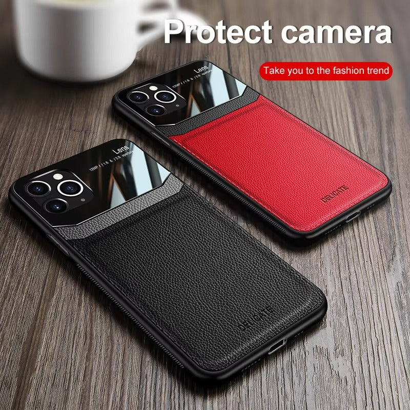 Premium Apple iPhone Case MagSafe Compatible, Camera Lens & Screen Protection Cover with Leather Texture Camera Guard