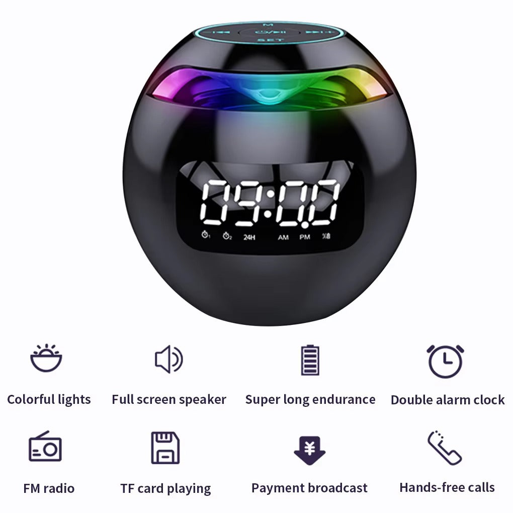 High Quality Bluetooth Alarm Clock Speaker with Colorful LED Light – Mini Portable Wireless Speaker, Dual Alarms, TF Card, FM Radio, 18H Playtime, USB Rechargeable