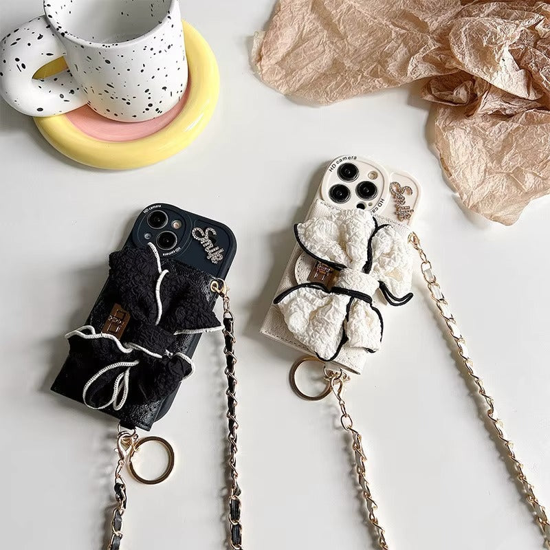 Luxury Apple iPhone Case, MagSafe Compatible, Camera Lens & Screen Protection, Ultra Thin, Shockproof, Magnetic Full All Around Cover – DIY Diamond Bowknot Crossbody Purse Case with Card Slot & Metal Button