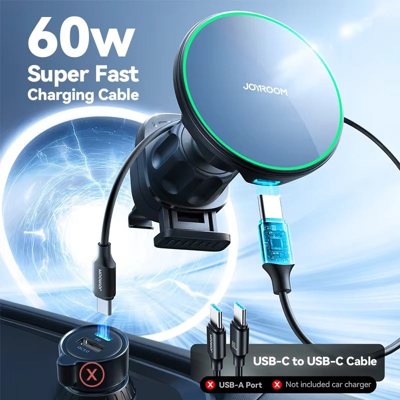 Premium Magnetic Wireless Car Phone Holder – Fast Charging Mount with Blue Light, Dashboard or Vent Clip