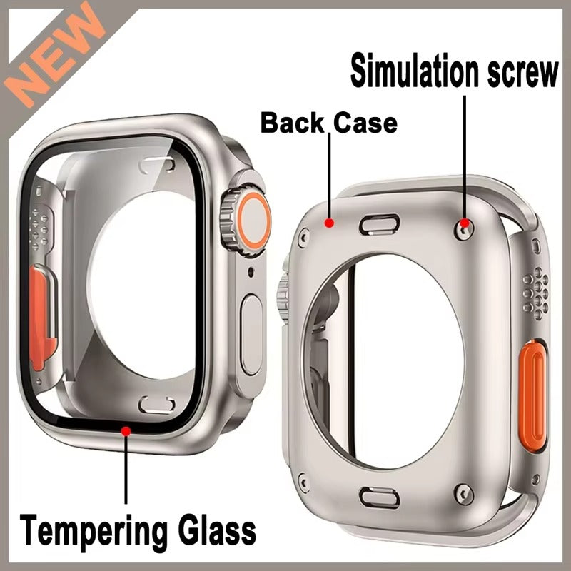 Durable Plastic Smartwatch Case with 360° Tempered Glass Screen Protector – Waterproof Sealing, Full Coverage Bumper, Anti-Fog and Scratch Resistant
