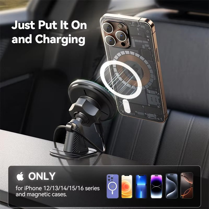 Premium Magnetic Wireless Car Phone Holder – Fast Charging Mount with Blue Light, Dashboard or Vent Clip
