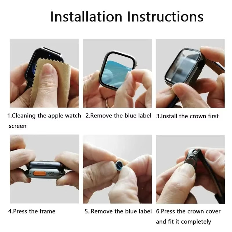 Durable Plastic Smartwatch Case with 360° Tempered Glass Screen Protector – Waterproof Sealing, Full Coverage Bumper, Anti-Fog and Scratch Resistant