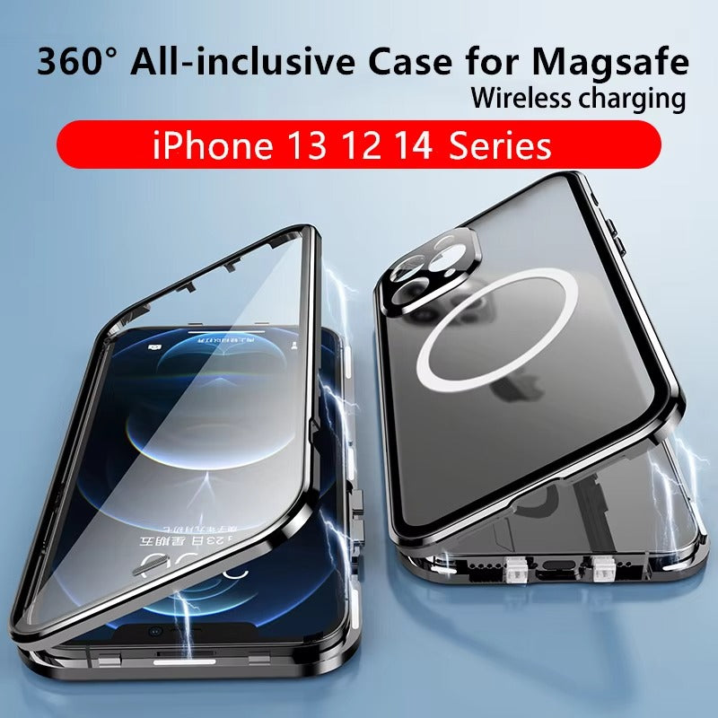 Premium Apple iPhone Case MagSafe Compatible, Magnetic Full All Around Protection Cover with 360 Metal Glass Alloy Shield
