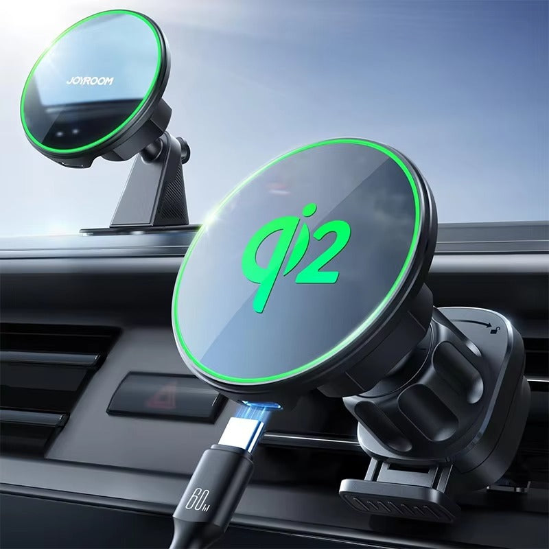 Premium Magnetic Wireless Car Phone Holder – Fast Charging Mount with Blue Light, Dashboard or Vent Clip