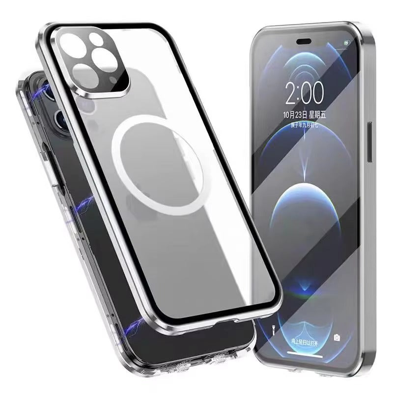 Premium Apple iPhone Case MagSafe Compatible, Magnetic Full All Around Protection Cover with 360 Metal Glass Alloy Shield