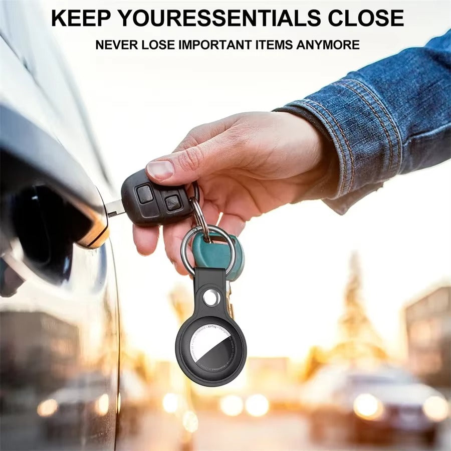 Luxury Leather AirTag Keychain Holder – Anti-Scratch Pet Tracker Cover, Secure Snap Button, Stylish Protective Case for iOS, Key Ring Included