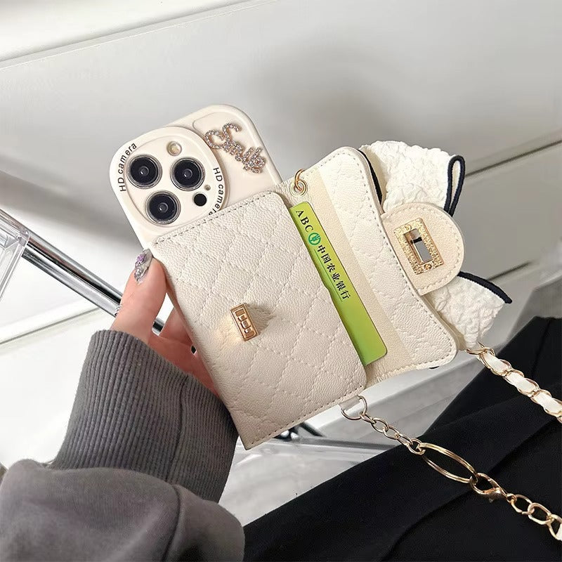 Luxury Apple iPhone Case, MagSafe Compatible, Camera Lens & Screen Protection, Ultra Thin, Shockproof, Magnetic Full All Around Cover – DIY Diamond Bowknot Crossbody Purse Case with Card Slot & Metal Button