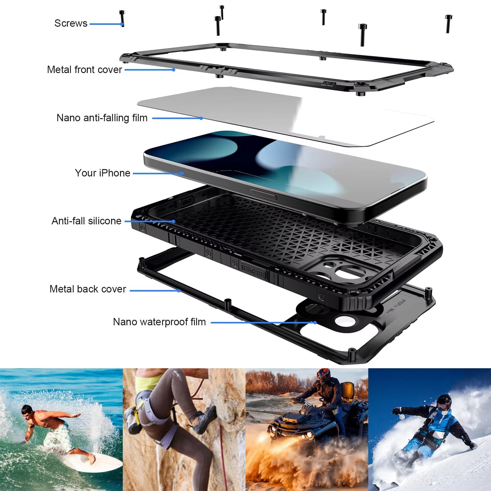 Robust Apple iPhone Case MagSafe Compatible, Camera Lens & Screen Protection, Cover with IP68 Waterproof Armor Design