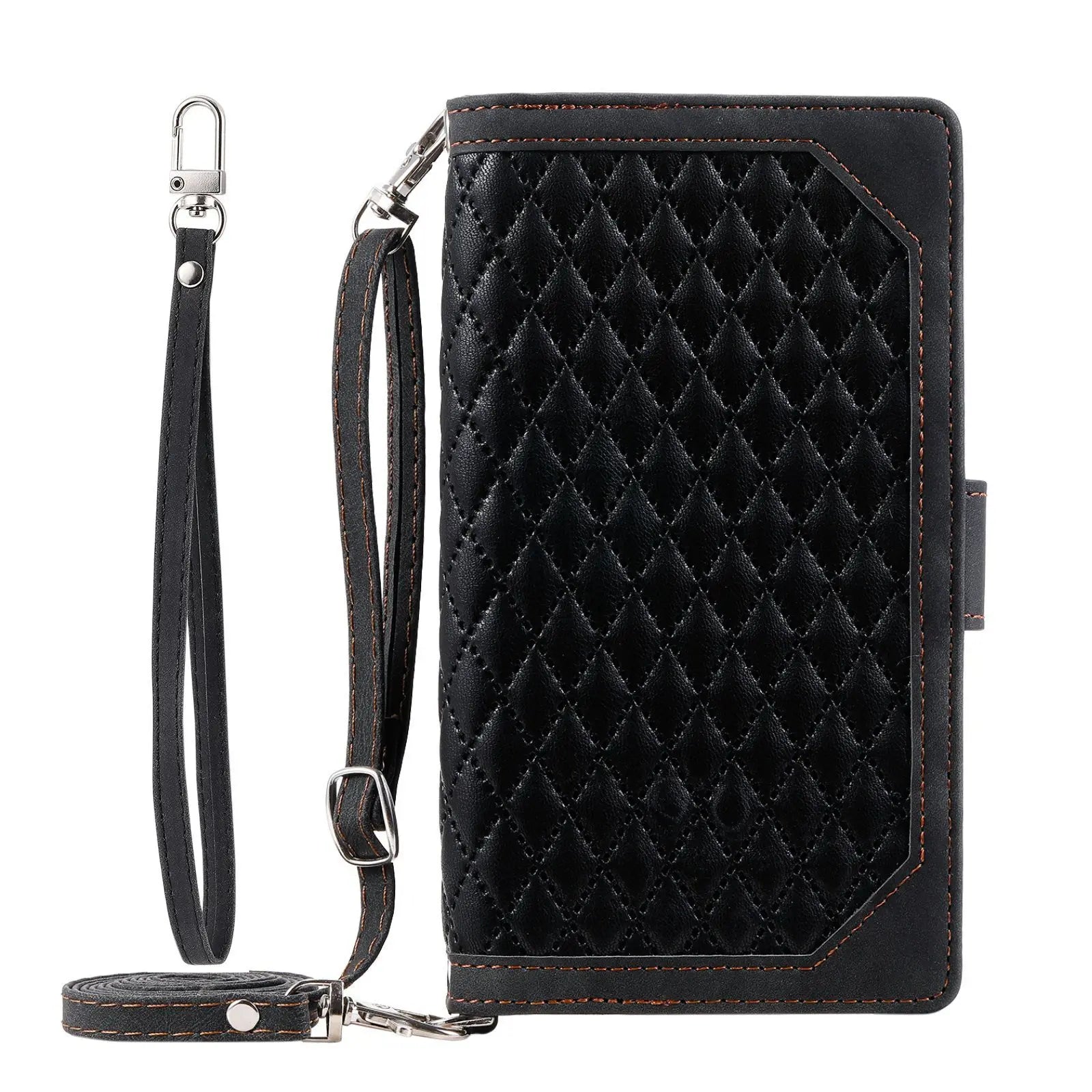 Luxury Flip Leather Wallet iPhone Case – Long Lanyard, Zipper Closure, Card Holder, and Premium Design for iPhone