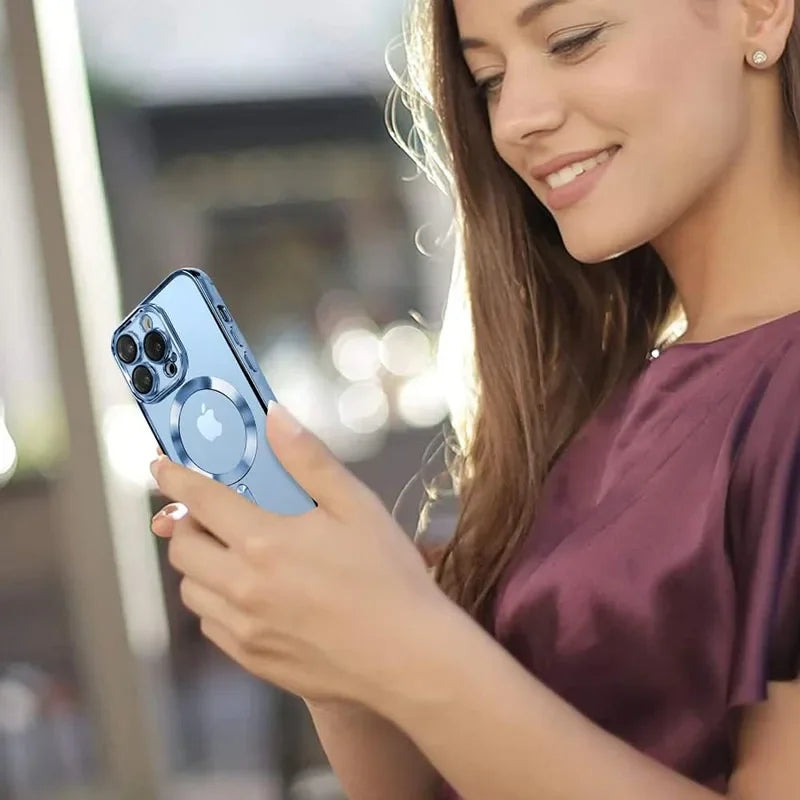 Luxury Magnetic Magsafe Phone Case – Wireless Charging, Transparent Electroplated Shockproof Cover,