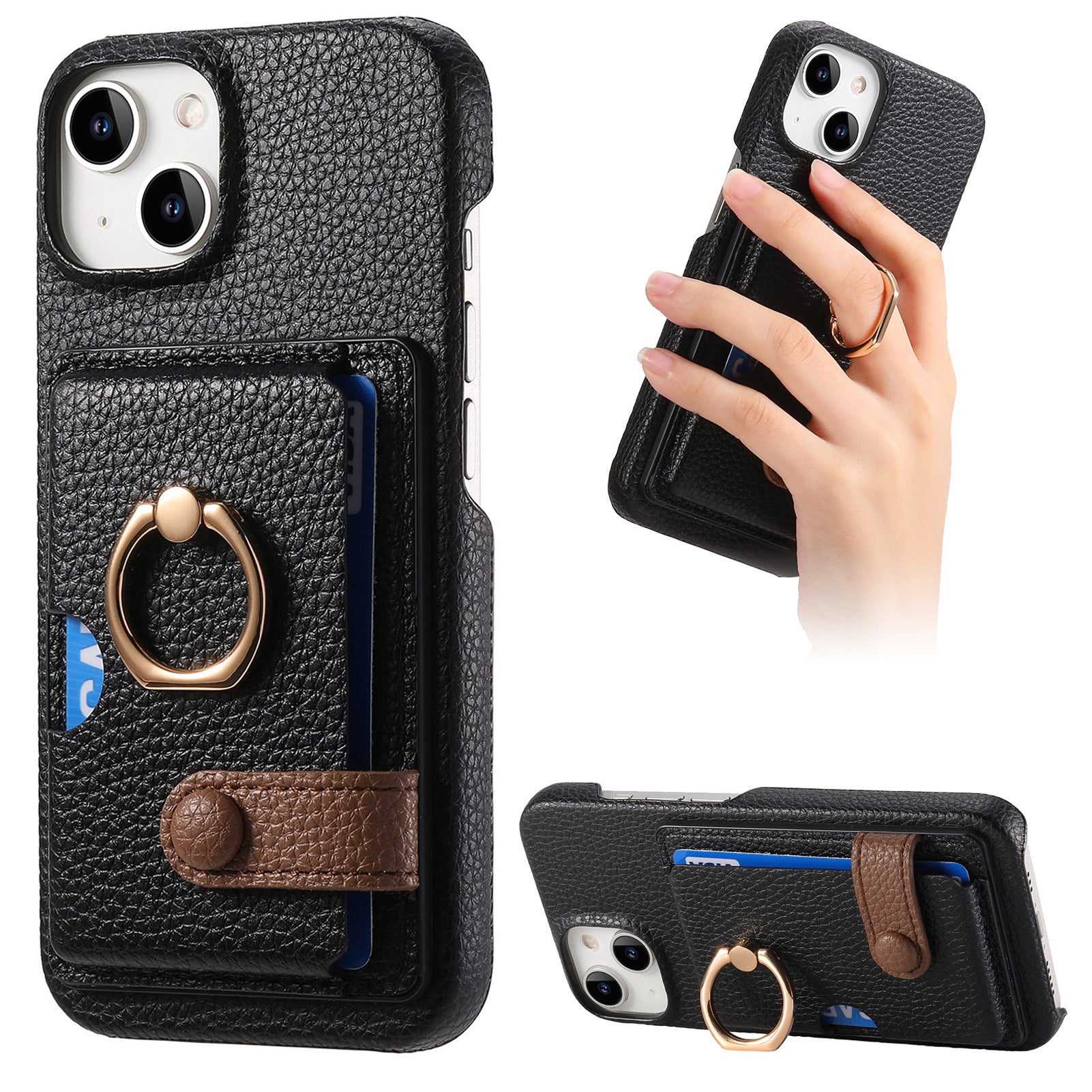 Premium Leather Ring Stand Wallet iPhone Case Card Holder, Magnetic Closure, and Kickstand Support for Hands-Free Convenience