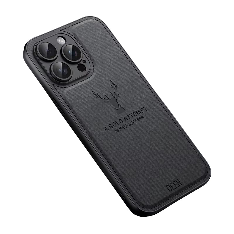 Luxury Cloth Leather Texture iPhone Case – Deer Head Pattern, Shockproof, Stylish Design for Daily Use | Case for iPhone