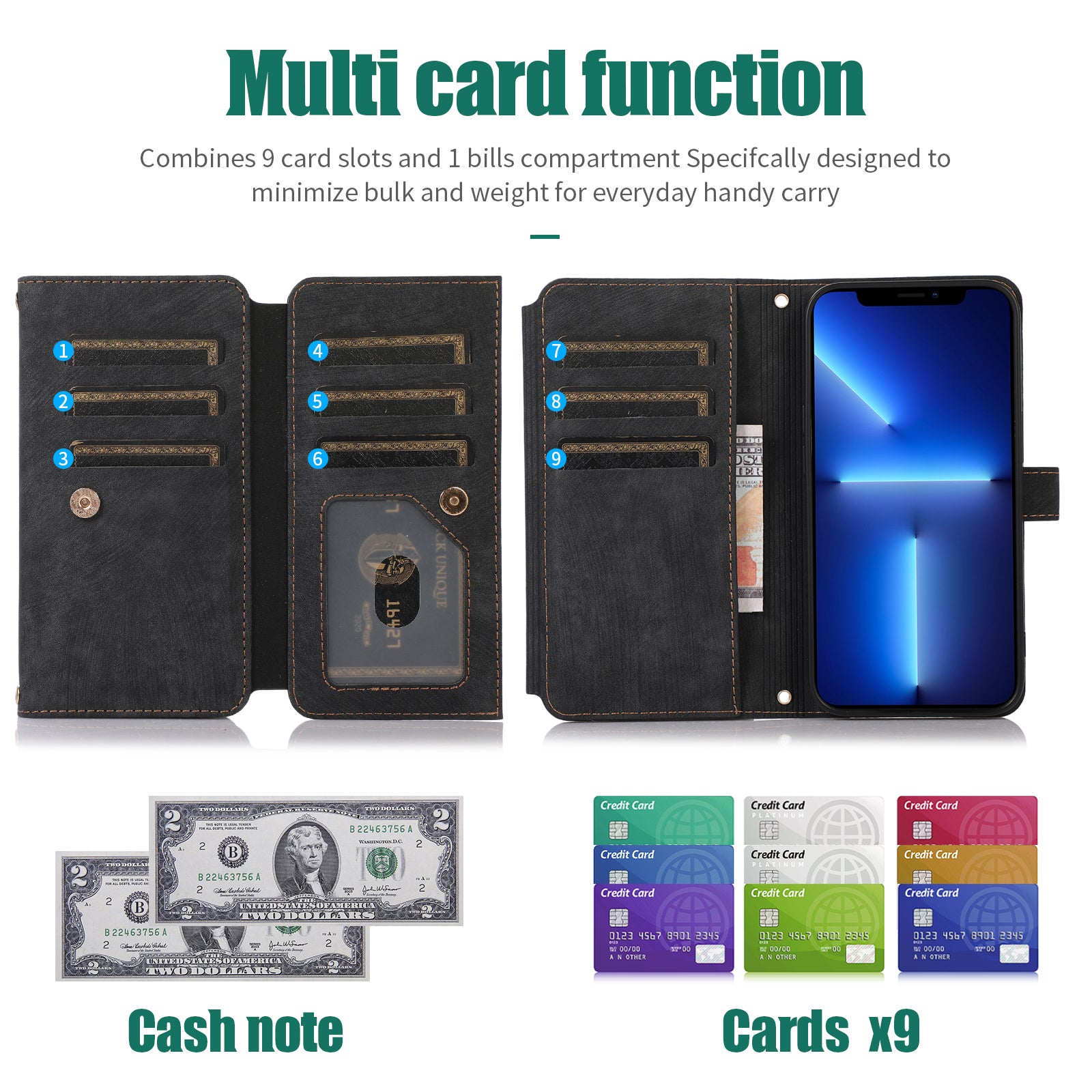 Luxury Crossbody Zipper Wallet iPhone Case – Leather Card Holder, Lanyard Strap, Closure Hands-Free Convenience for iPhone