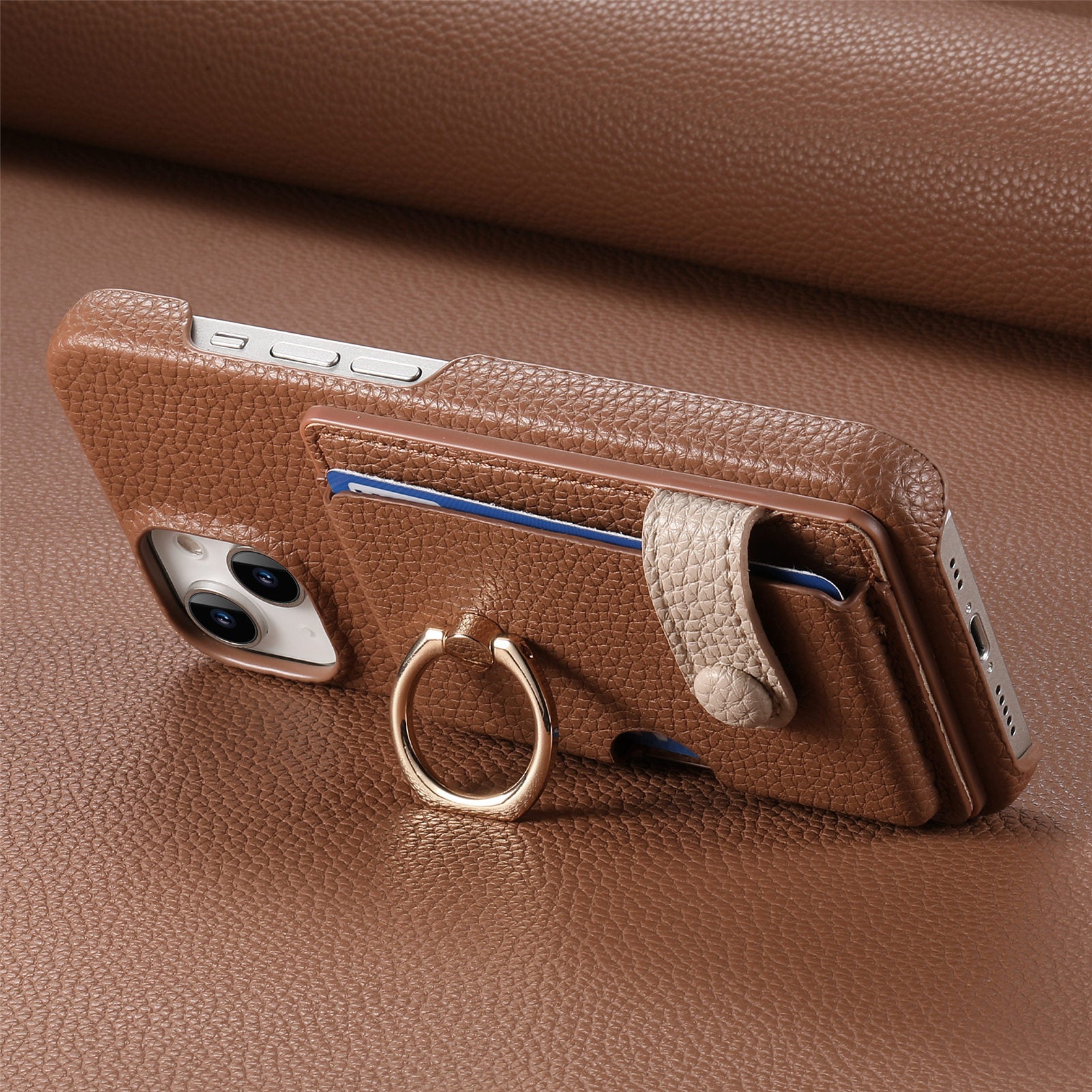 Premium Leather Ring Stand Wallet iPhone Case Card Holder, Magnetic Closure, and Kickstand Support for Hands-Free Convenience