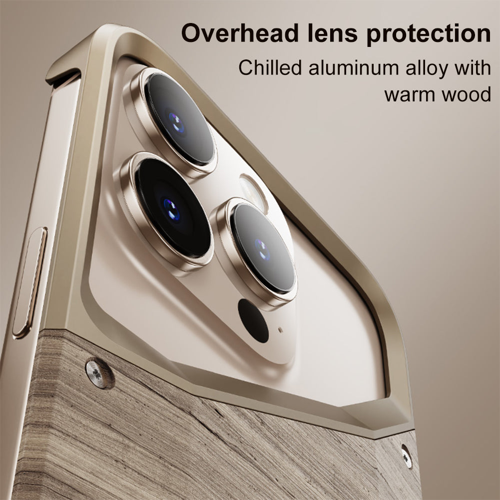 Irregular Metal Frame iPhone Case – Aluminum Alloy and Solid Wood Shockproof Frameless Cover for iPhone Models Design