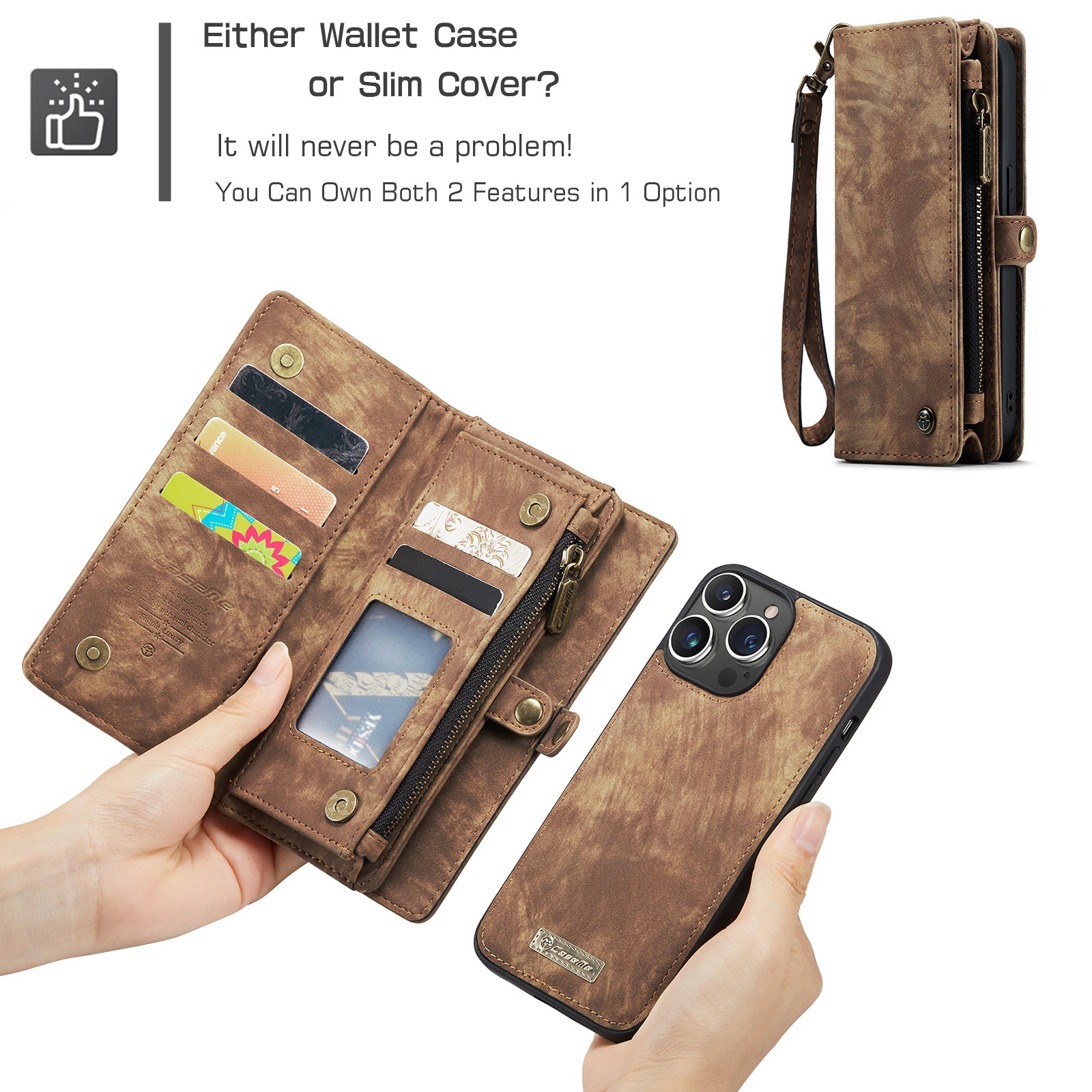 Luxury Detachable Leather Wallet iPhone Case – Multi-Function Zipper Flip Cover, Card Holder, Shockproof Protection, Magnetic Closure for iPhone