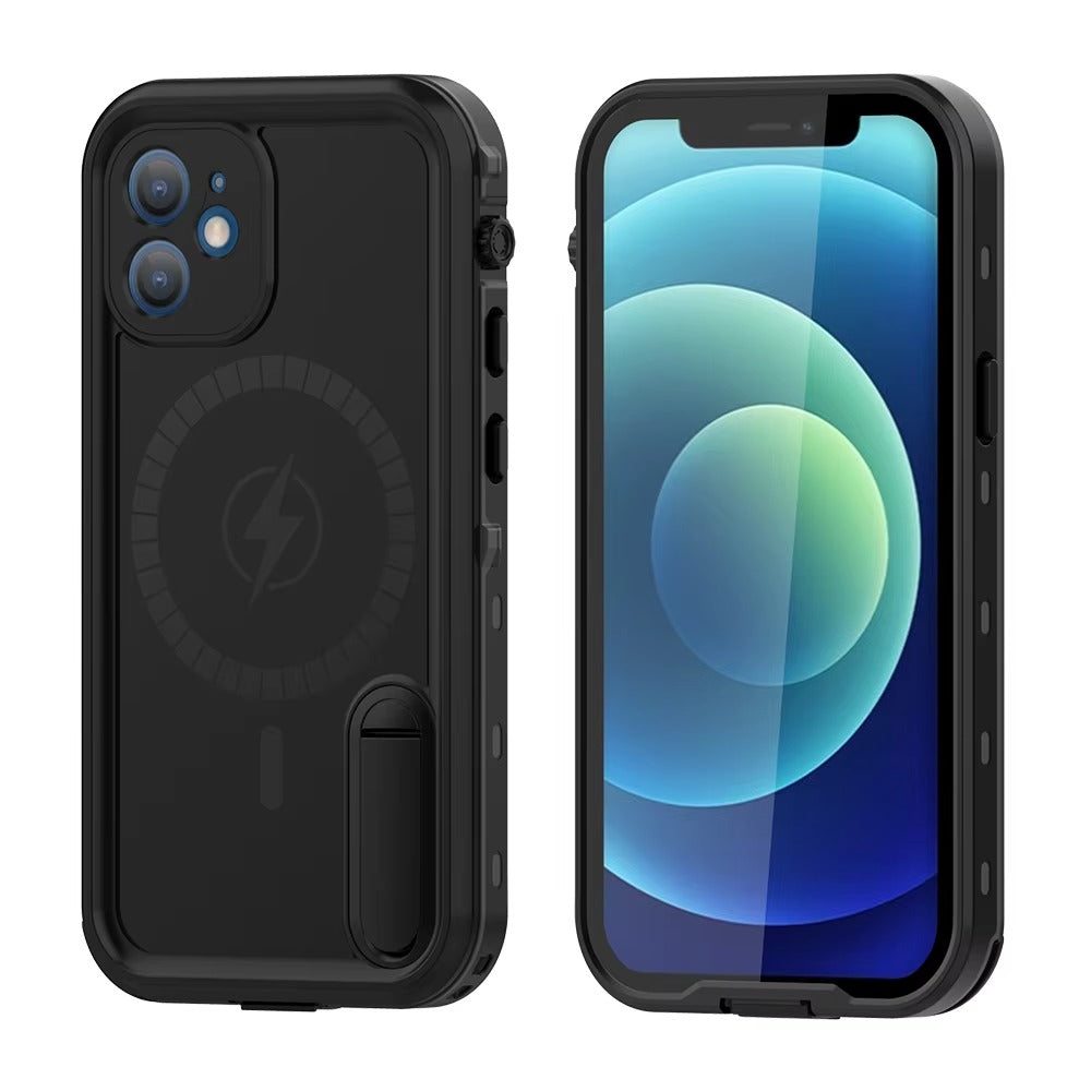 High Quality Apple iPhone Case MagSafe Compatible, Camera Lens & Screen Protection, Cover with IP68 Diving Armor Stand