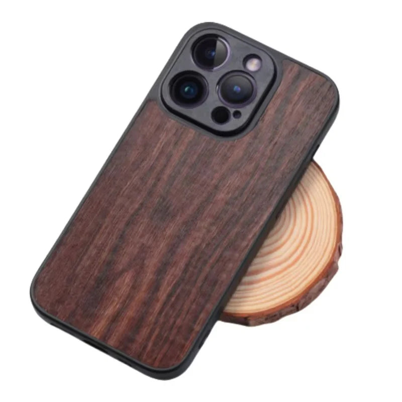 Luxury Wood Apple iPhone Case, MagSafe Compatible, Ultra Thin Magnetic with Bamboo Texture, Hard Shell and Camera Lens Guard