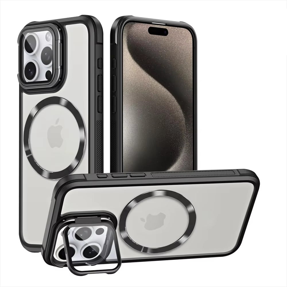 Premium Apple iPhone Case MagSafe Compatible, Camera Lens & Screen Protection, Cover with Hard Shell & Stand Bracket