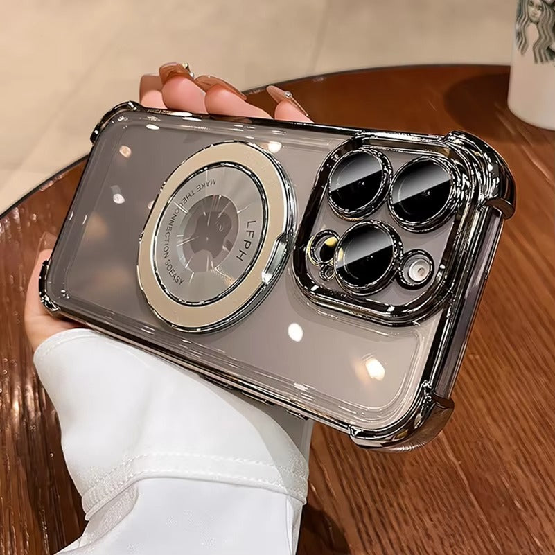 Luxury Apple iPhone Case MagSafe Compatible, Camera Lens & Screen Protection, Cover with Transparent Ring Airbag Bracke