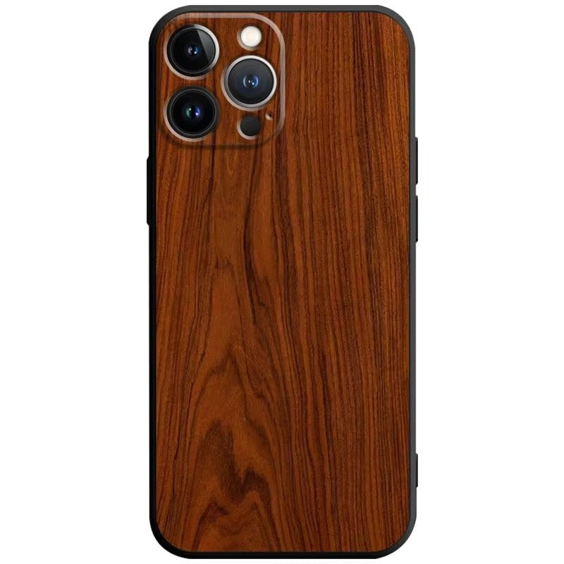 Premium Wood Grain iPhone Case MagSafe Compatible Ultra Thin Magnetic with Smooth Brown Texture and Metallic Frame Design