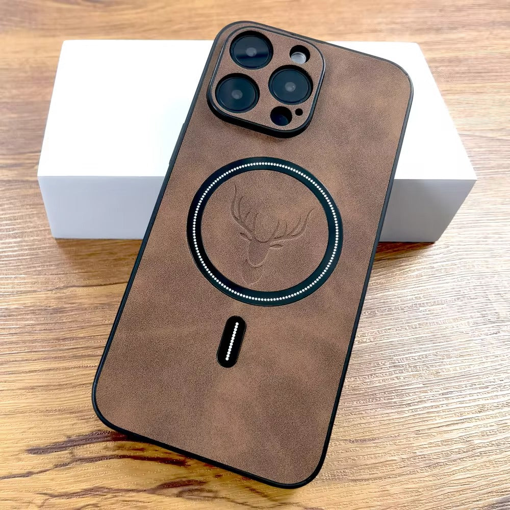 Luxury PU Leather MagSafe iPhone Case – Deer Embossed Design, Stylish & Durable Full Protection Cover | Case for iPhone