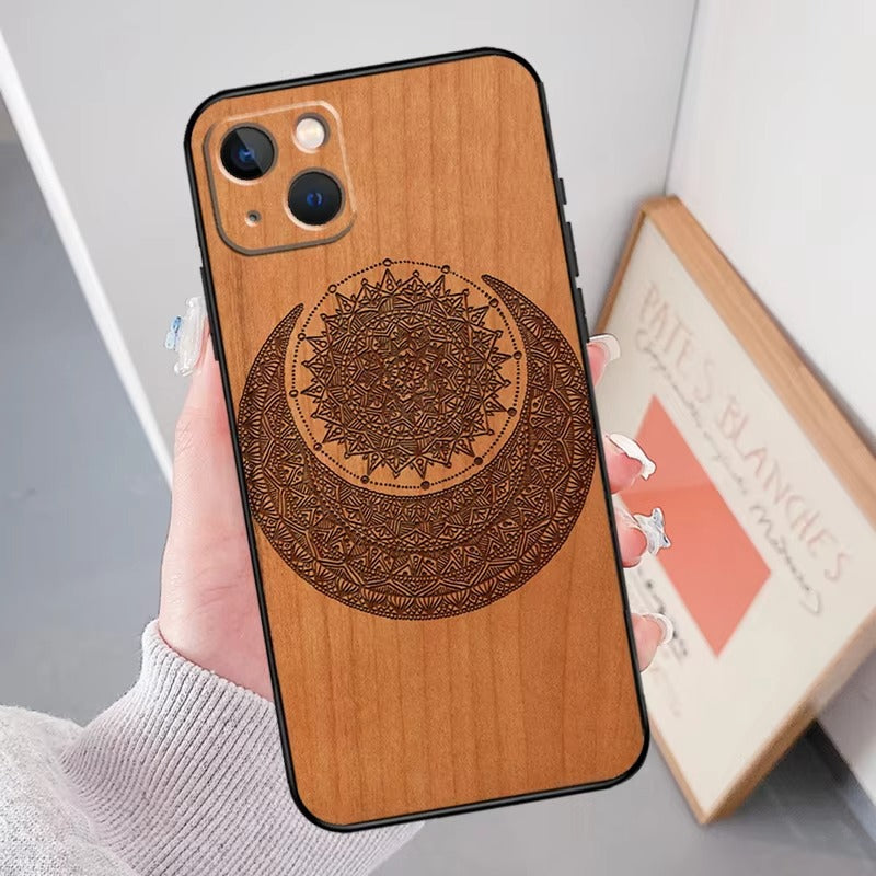 Luxury Apple iPhone Case, MagSafe Compatible, Camera Lens Protection, Screen Protection, Artistic Wood Cover