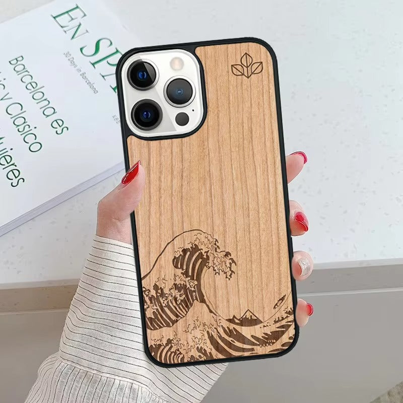 Luxury Apple iPhone Case, MagSafe Compatible, Camera Lens Protection, Magnetic, Full All Around Protection, Bamboo Wood Cover