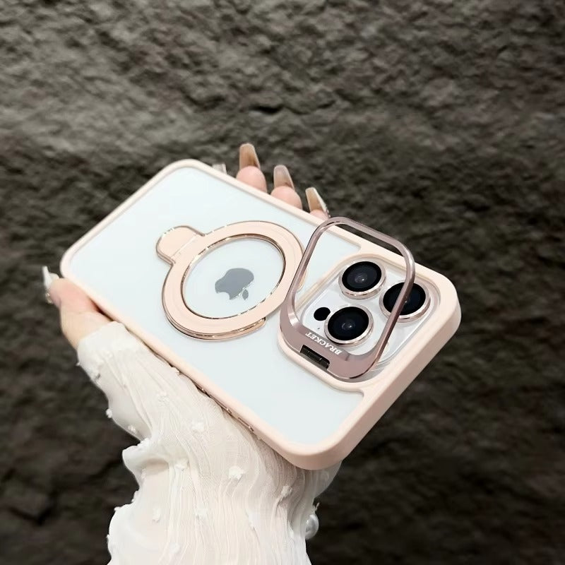 Luxury Apple iPhone Case MagSafe Compatible, Camera Lens & Screen Protection, Cover with Transparent Kickstand Bumper