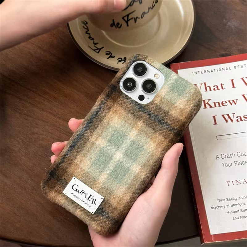 Luxury Apple iPhone Case, MagSafe Compatible, Camera Lens and Screen Protection, Ultra Thin, Shockproof, Magnetic, Full All Around Protection, Fuzzy Plaid Fabric Cover