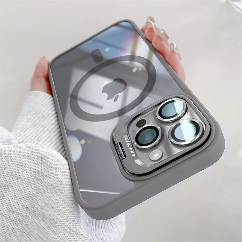 Premium Apple iPhone Case MagSafe Compatible, Camera Lens & Screen Protection, Cover with Transparent Stand & Lens Film