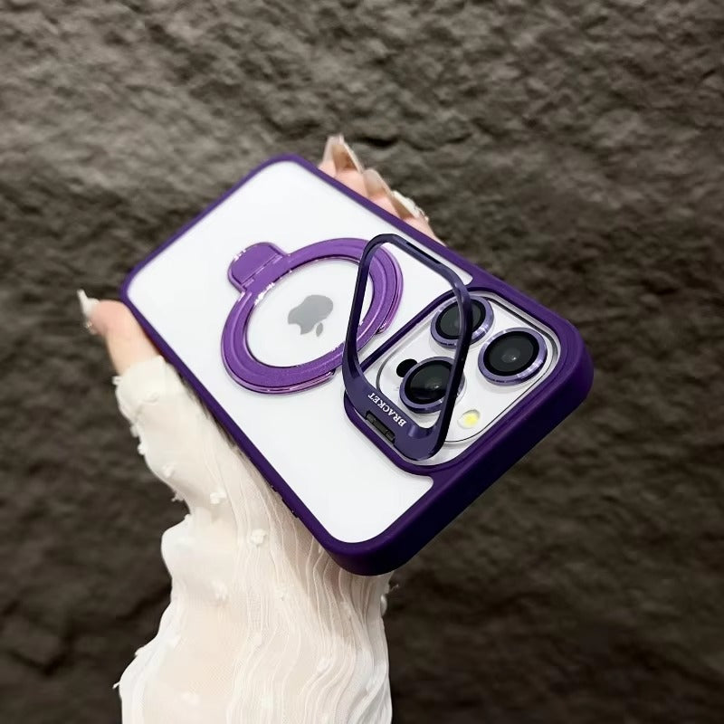 Luxury Apple iPhone Case MagSafe Compatible, Camera Lens & Screen Protection, Cover with Transparent Kickstand Bumper