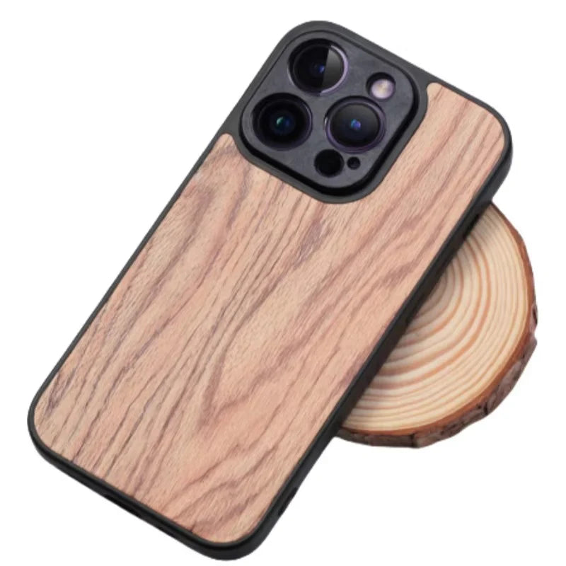 Luxury Wood Apple iPhone Case, MagSafe Compatible, Ultra Thin Magnetic with Bamboo Texture, Hard Shell and Camera Lens Guard