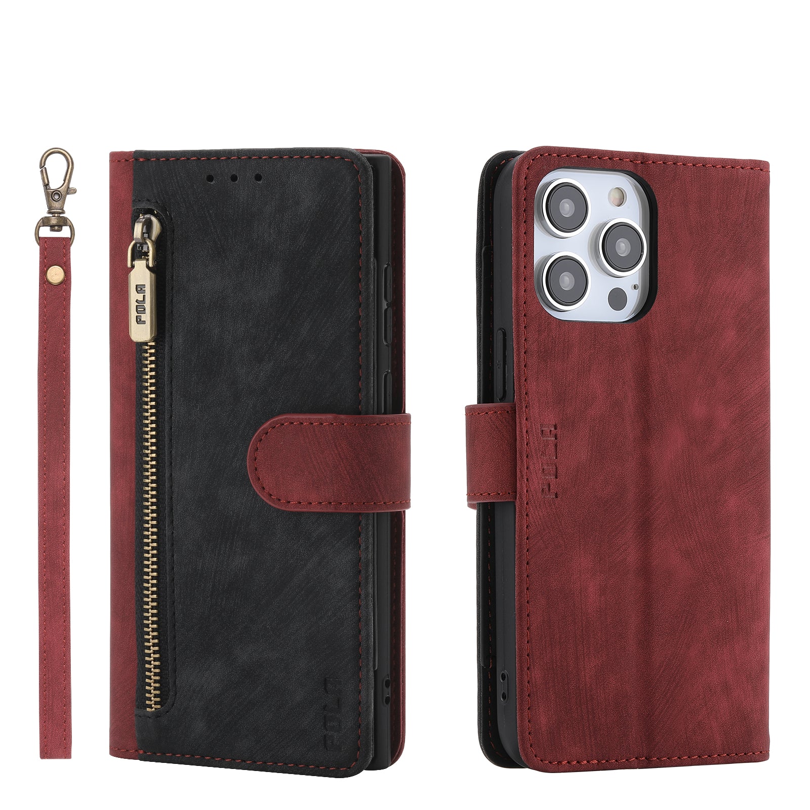 RFID Blocking Leather Wallet iPhone Case – Zipper Flip Cover, Card Slot Holder, Magnetic Stand, Shockproof Protection, Premium Design for iPhone