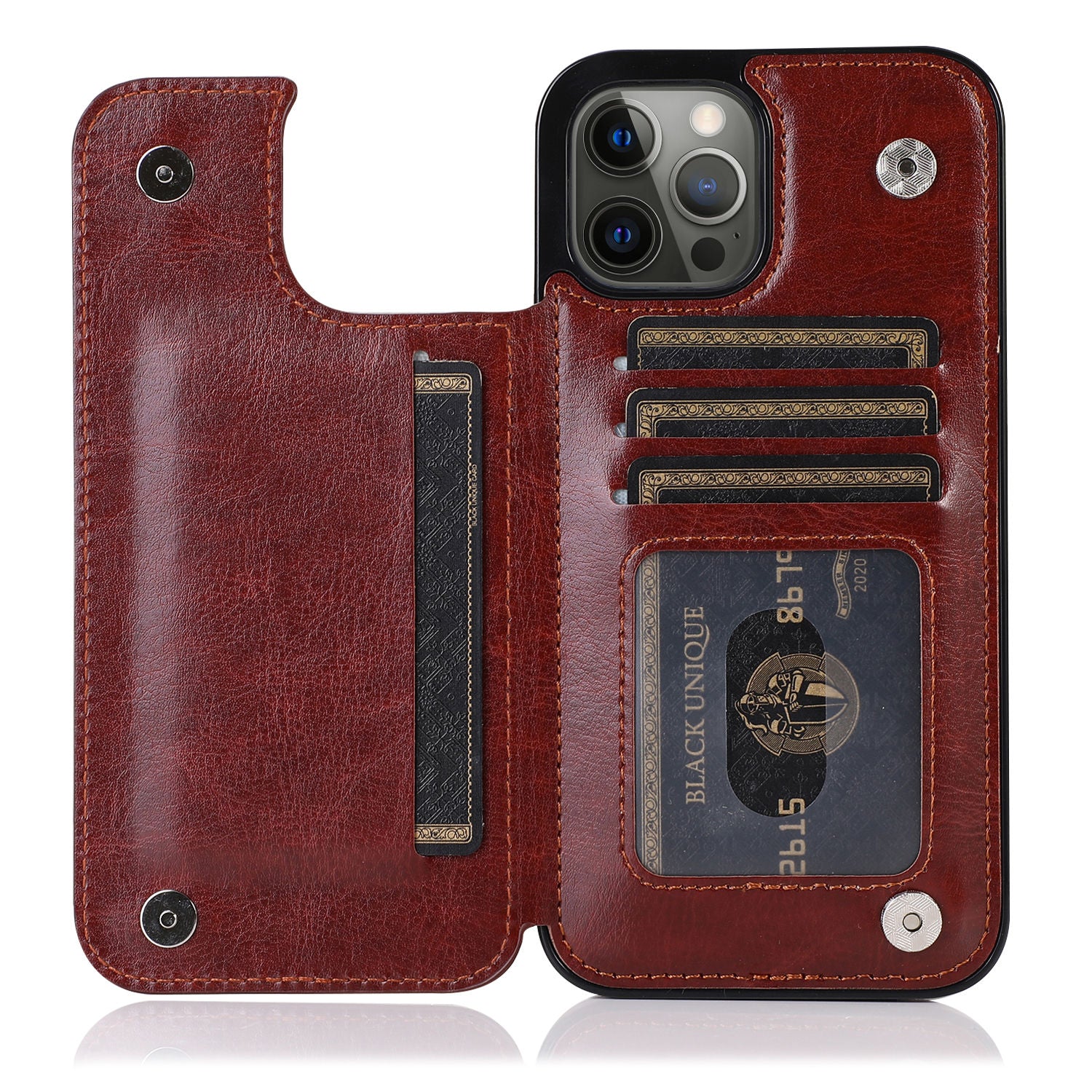 Luxury PU Leather Wallet iPhone Case – Kickstand, Card Holder Slots, Elegant Magnetic Closure for iPhone Models