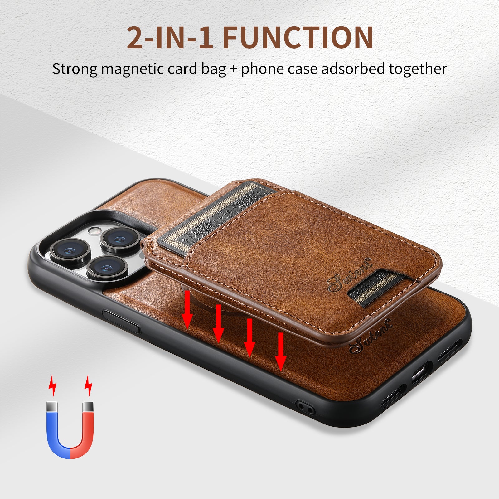 SUTENI Card Holder Leather Wallet iPhone Case – Magnetic Closure, Pocket Cover, Shockproof Protection for iPhone Models