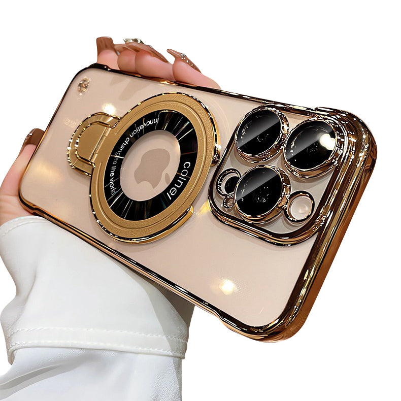 Frameless MagSafe Case with Logo Hole – Transparent Plating Slim Bracket for iPhone Models, Sleek and Durable Design