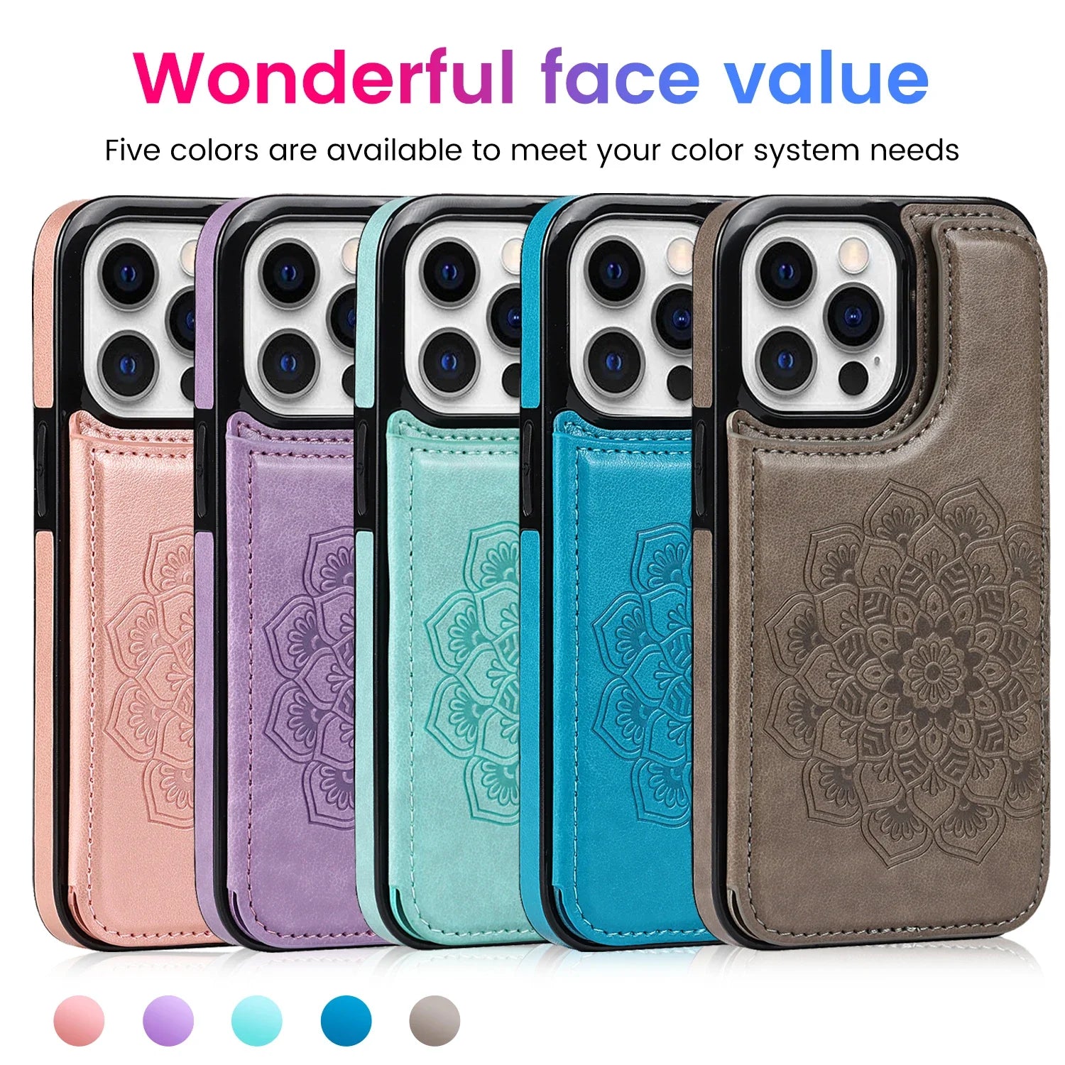 Luxury Wallet Datura Double Buckle iPhone Case – Magnetic Flip, Card Slot, Protective & Stylish Leather Cover Case for iPhone