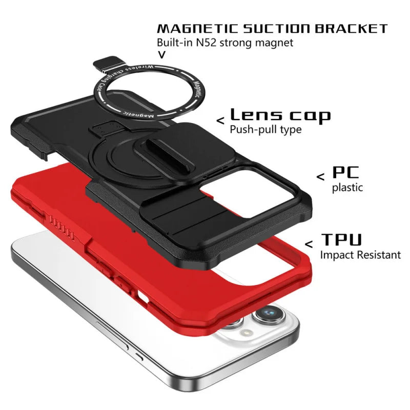 MagSafe Armor iPhone Case – Magnetic Holder, Wireless Charging, Slide Camera Protection, Full-Body Cover for iPhone Models