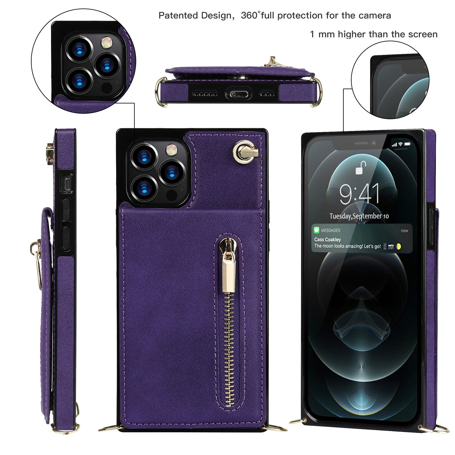 Luxury Zipper Wallet Crossbody Leather iPhone Case Card Holder, Lanyard Strap Magnetic Closure, Stylish Flip Cover for iPhone