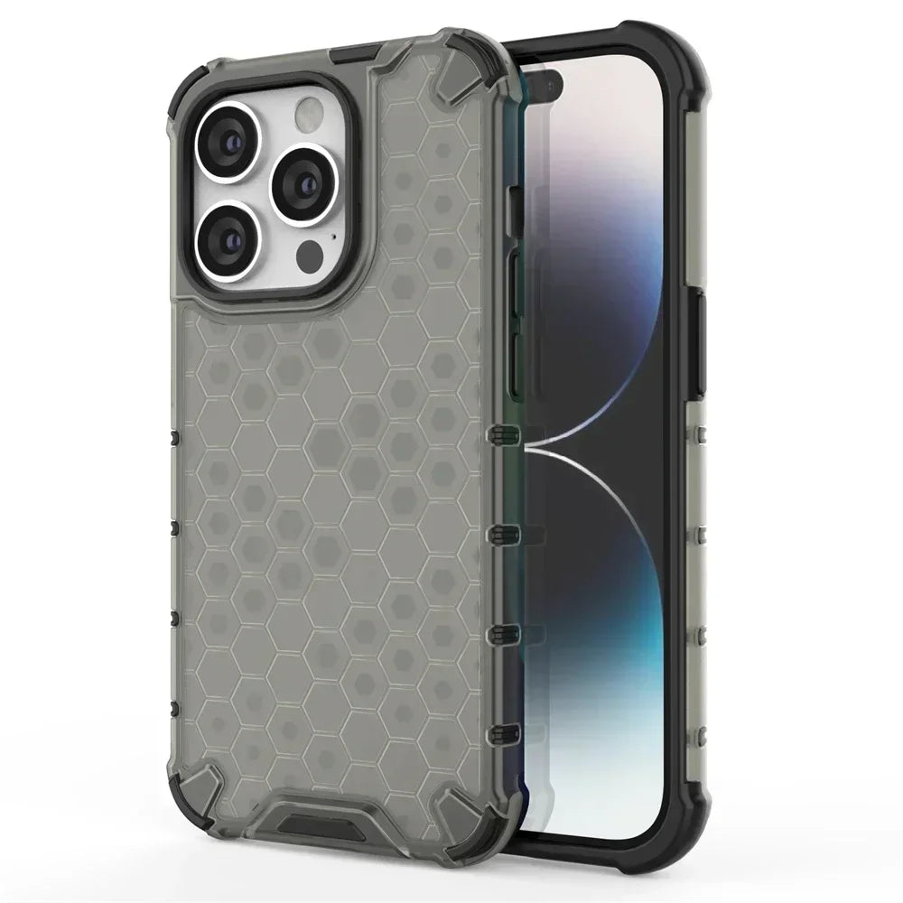 KEYSION Shockproof Armor iPhone Case – Soft Silicone + PC Transparent Honeycomb Back Cover for iPhone Models, 