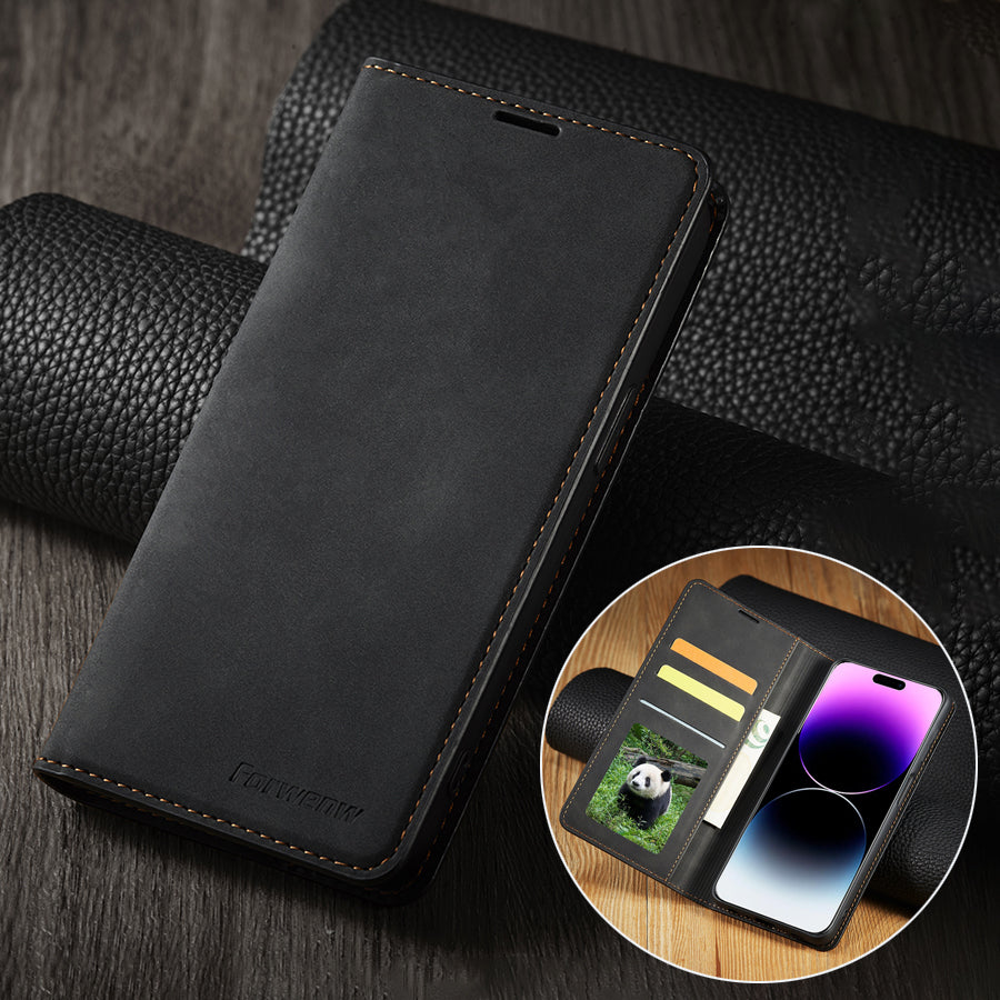 Thin Suede Leather Wallet iPhone Case – Flip Cover with Strong Magnet, Card Holder, and Premium Protection for iPhone Models